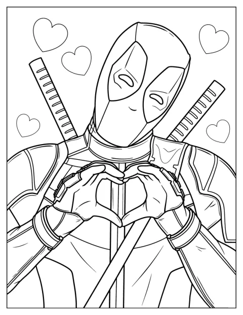 Deadpool unisce le mani per formare un cuore.