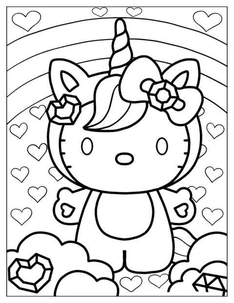 Hello Kitty porte une corne de licorne et un déguisement féerique.