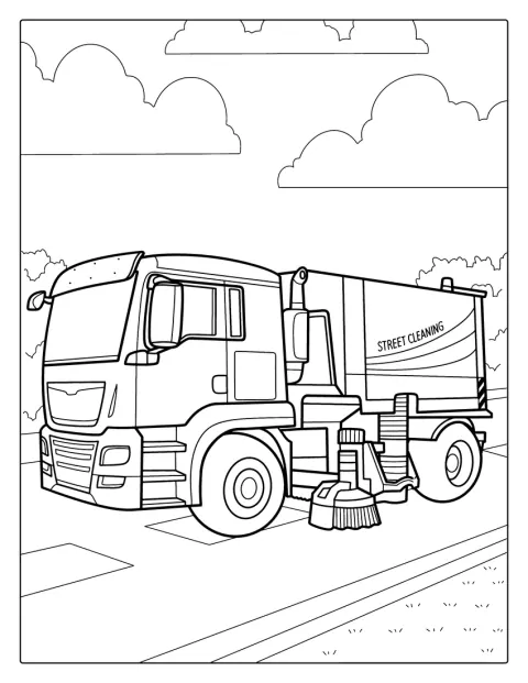 Een straatveegwagen rijdt over de weg om de straten schoon te maken.