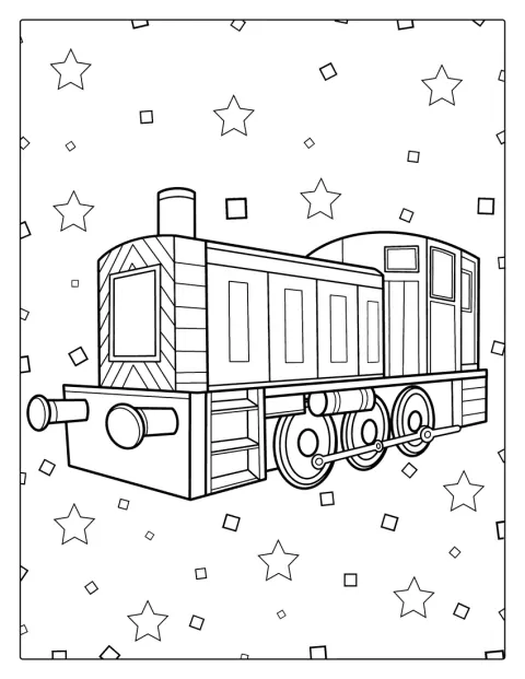 力強いディーゼル機関車が描かれています。