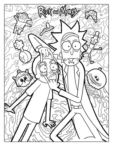 Rick en Morty staan samen op een gedetailleerde poster.