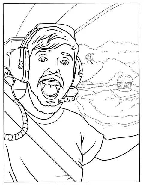 MrBeast sobrevuela una isla desde el cielo.