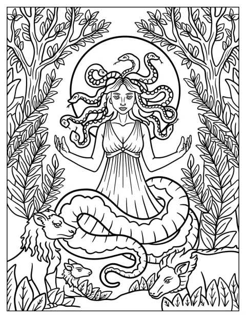 Medusa encontra-se num misterioso santuário na floresta, rodeada por animais selvagens.