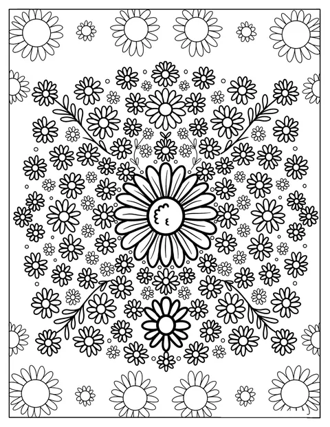 Des rangées de marguerites composent un motif décoratif dense.