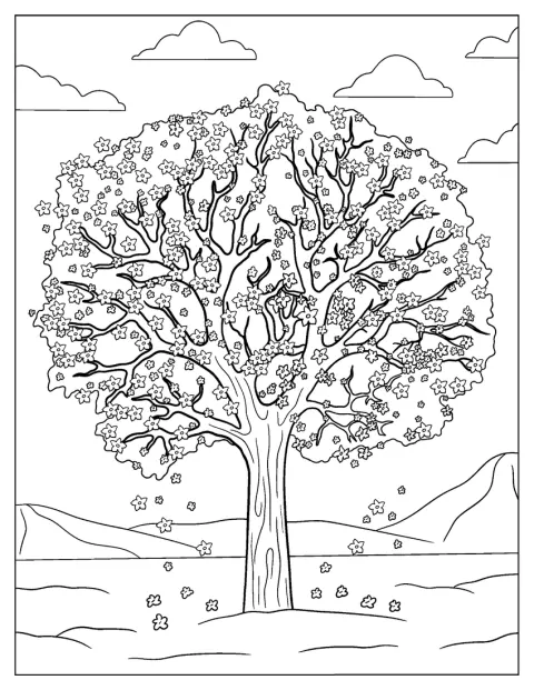 Un albero è ricoperto di fiori primaverili.