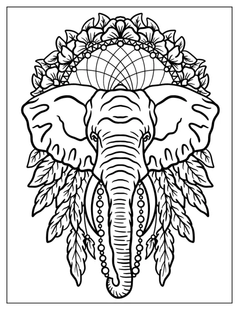 Een statige olifant siert een dromenvanger met bloemen.