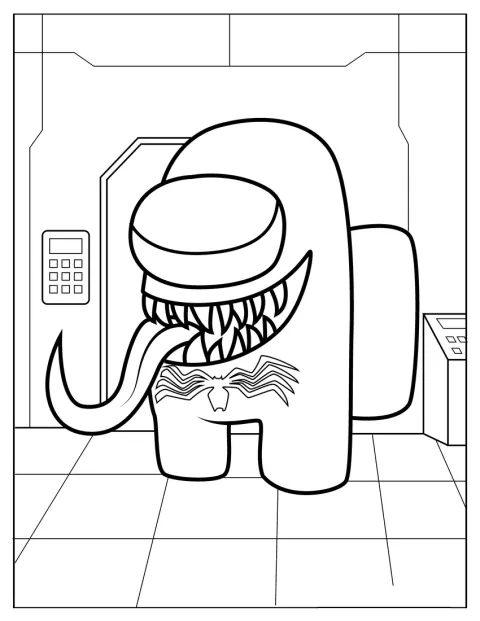 Venom-aiheinen Among Us -hahmo seisoo kuvassa.