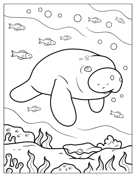 Unos manatíes de Octonautas nadan junto a varios peces.