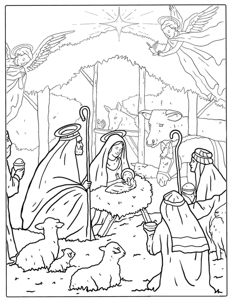 La Vergine Maria tiene Gesù mentre tre Re Magi si avvicinano.