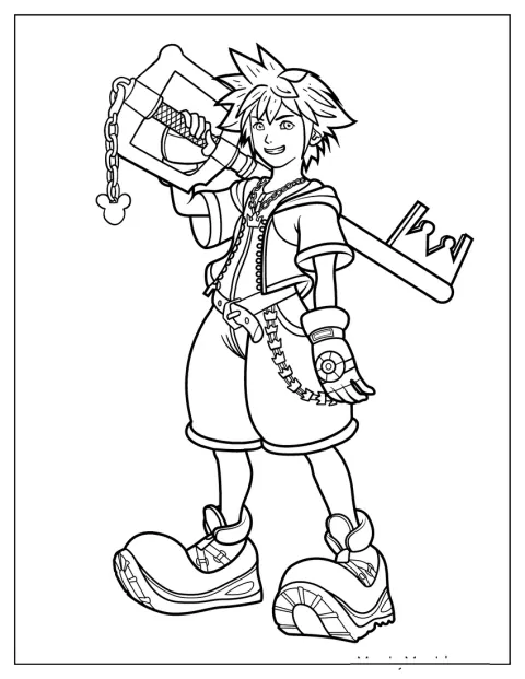 Sora houdt zijn Keyblade stevig vast.