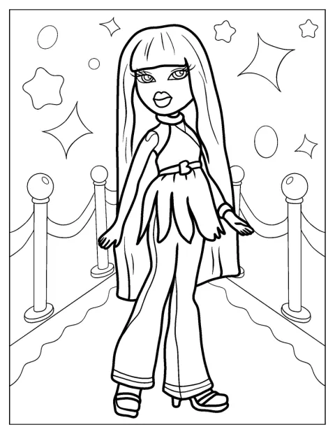 Bratz Chloe poseeraa punaisella matolla.