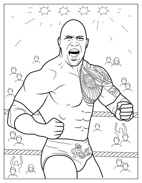 Dwayne Johnson posa como luchador de la WWE.