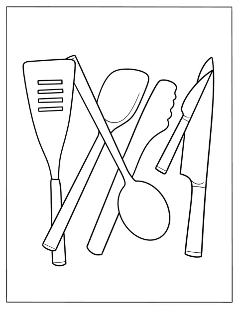 Kitchen Coloring Page Of Easy Kitchen Utensils For Kids