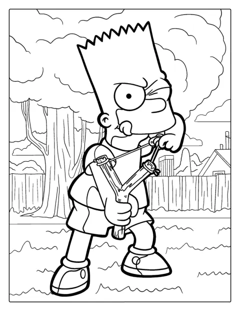 Bart sostiene su tirachinas en la mano.