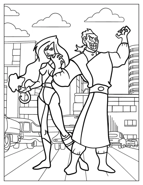Shego és Doktor Drakken együtt állnak a város utcáin.