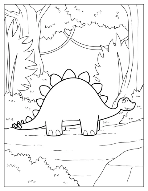 En Stegosaurus står stilla med sina karakteristiska ryggplattor.