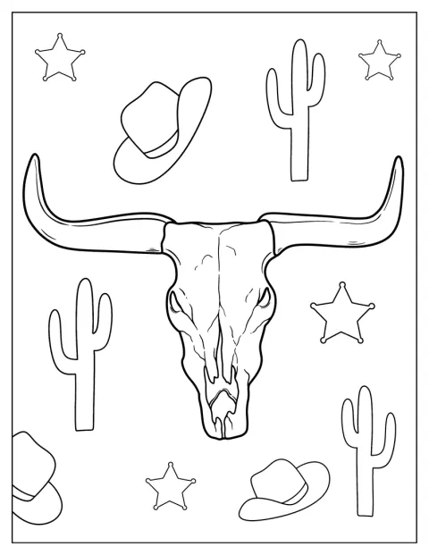 Les longues cornes d’un longhorn du Texas encadrent sa tête.
