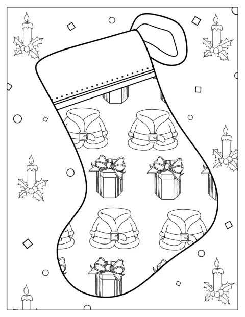 Vánoční punčochu zdobí motiv Santa Clause.