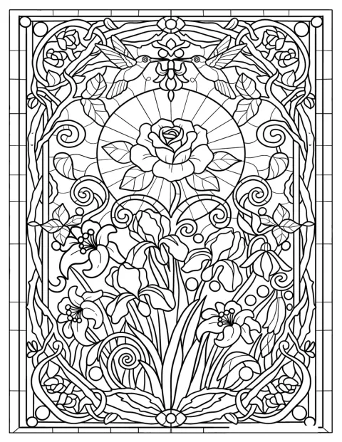 Intricate Flower Coloring Page Stained Glass