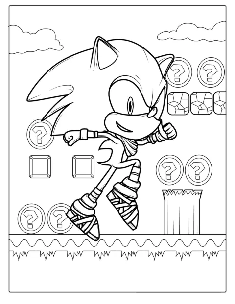 Super Sonic stojí v jednoduchém herním prostředí.