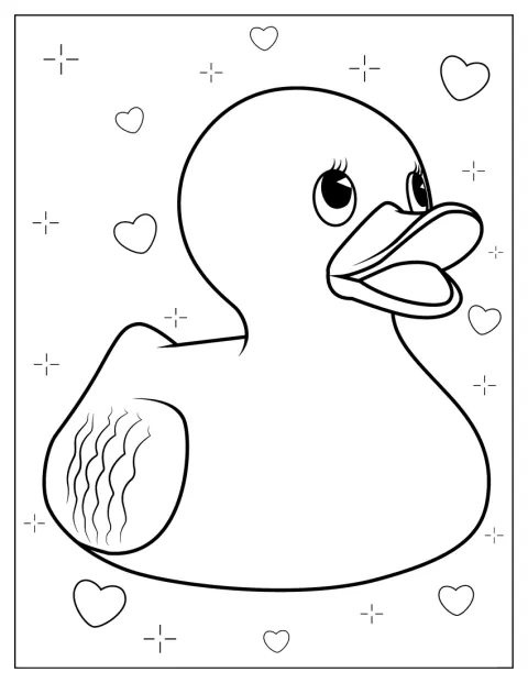 Un pato de goma sonriente aparece solo, listo para flotar en la bañera.