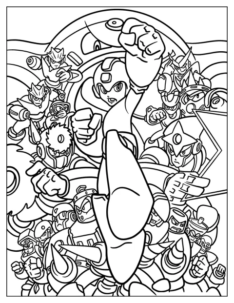 Mega Man står sammen med alle robottene til Dr. Light.