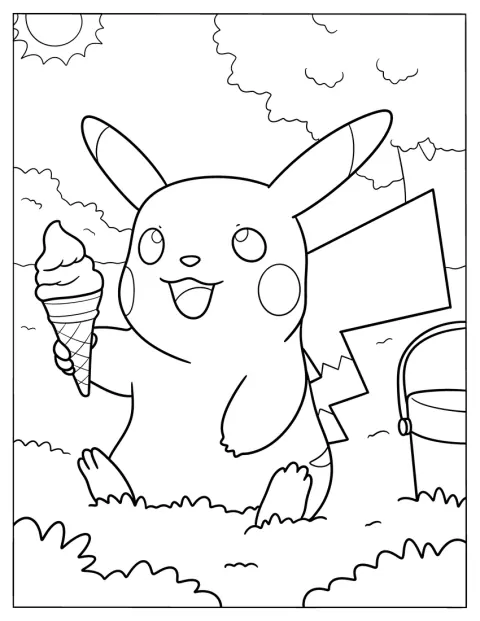 Pikachu holder en iskremkjeks i potene.