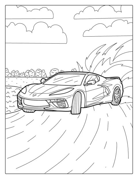 Op het circuit slipt een Dodge Viper door een bocht.