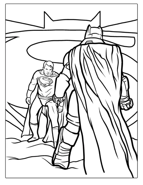 Superman e Batman si affrontano, pronti a combattere.
