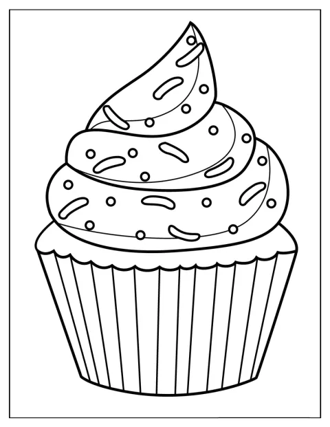 Egy cupcake tetejét cukormáz és színes szórócukor díszíti.