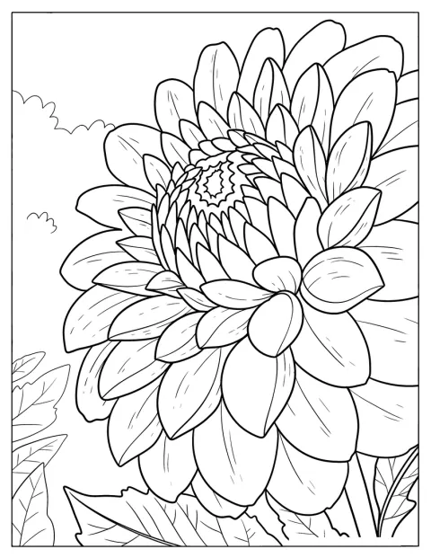 La fleur d’un dahlia est montrée de près, avec ses nombreux pétales.