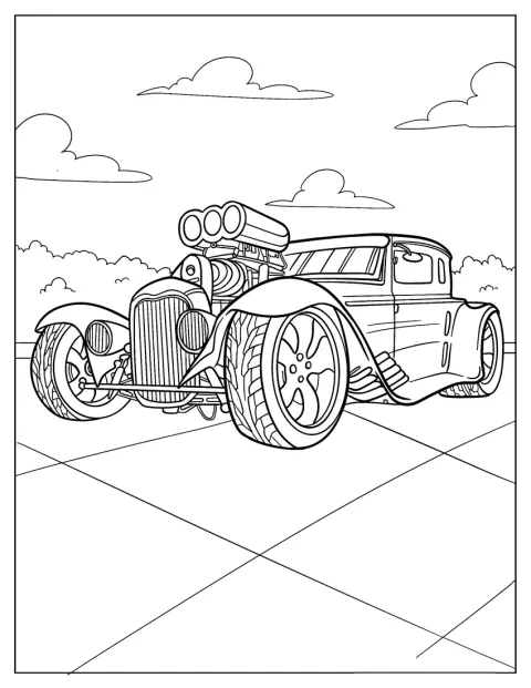 Een Ford 32-hotrod staat afgebeeld met zijn kenmerkende klassieke carrosserie.