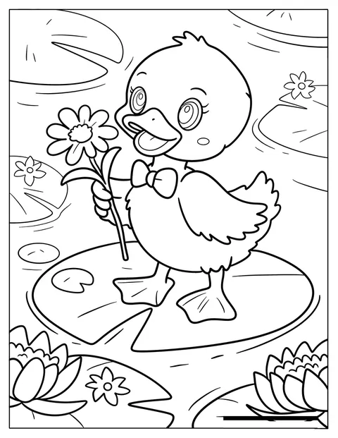 Smiling Duckling With Flower And Bowtie
