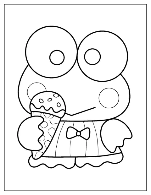 Keroppi disfruta de un helado con una gran sonrisa.