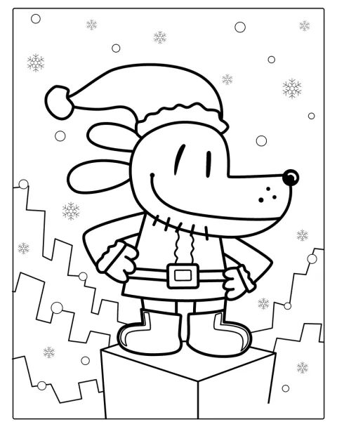 Dog Man celebra la Navidad rodeado de motivos festivos.