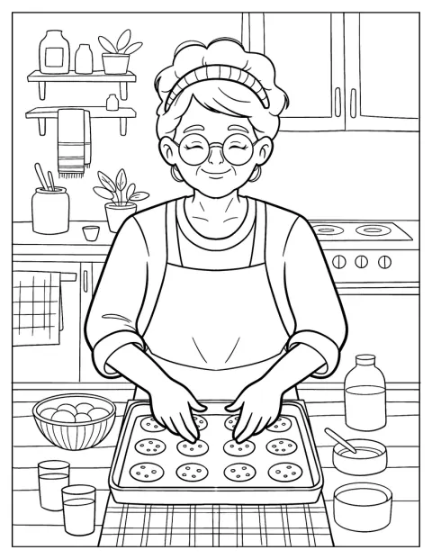 Una abuela prepara galletas en la cocina.