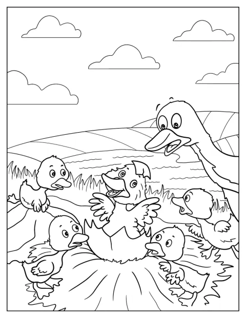 El patito feo aparece en una escena del cuento.