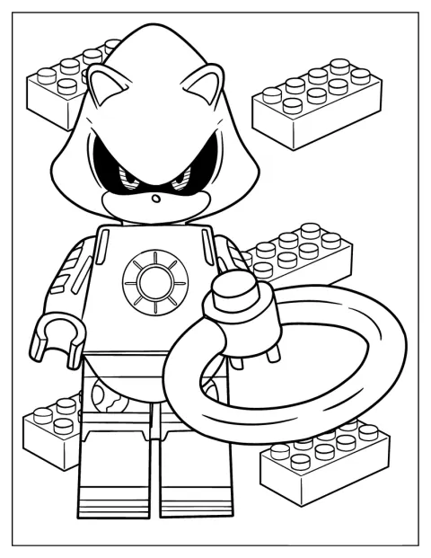 Lego Metal Sonic drží v ruce prsten.