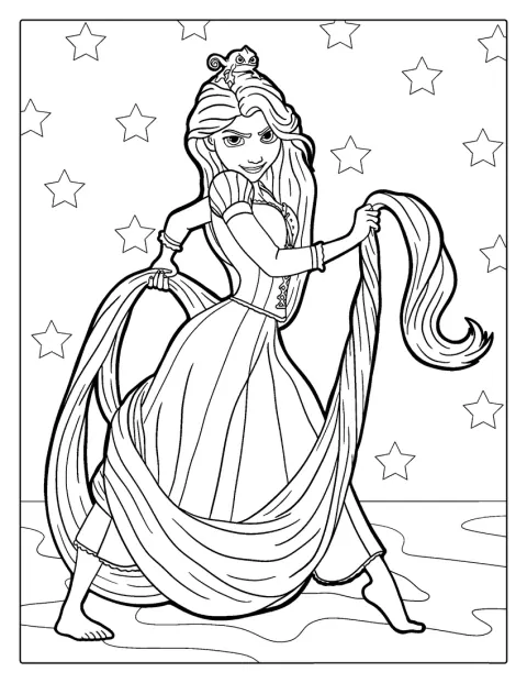 Rapunzel is te zien in een scène uit Rapunzel.