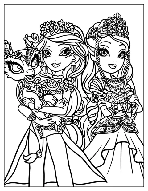Ever After High Coloring Page Briar Beauty And Apple White With A Dragon