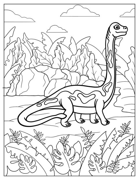 Roztomilý brachiosaurus se usmívá a natahuje svůj dlouhý krk.