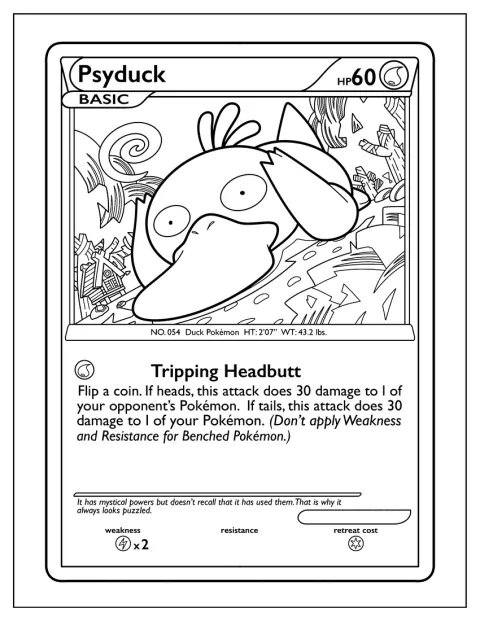 La carta muestra a Psyduck tropezando mientras ejecuta un golpe de cabeza.