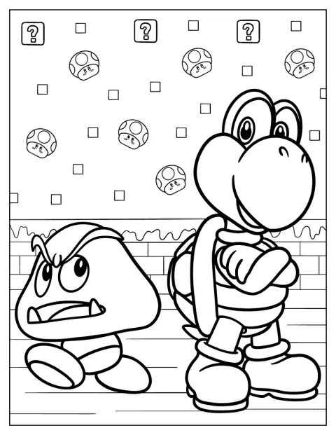 Goomba ja Koopa Troopa esiintyvät yhdessä kuvassa.