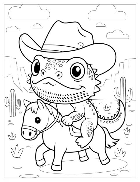 Een baardagame als cowboy rijdt op een paard.