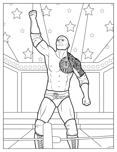 Dans le ring de la WWE, Dwayne Johnson montre ses tatouages.