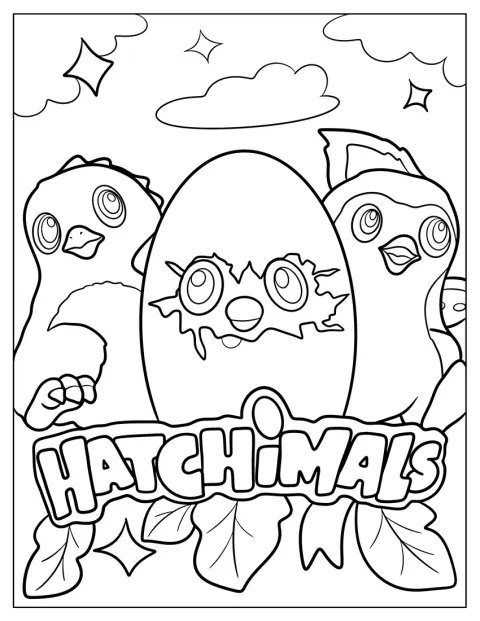 Dois pinguins Hatchimals estão junto de um ovo colocado entre eles.