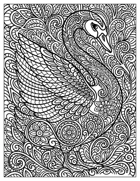 Full Page Intricate Swan Coloring Page Mandala