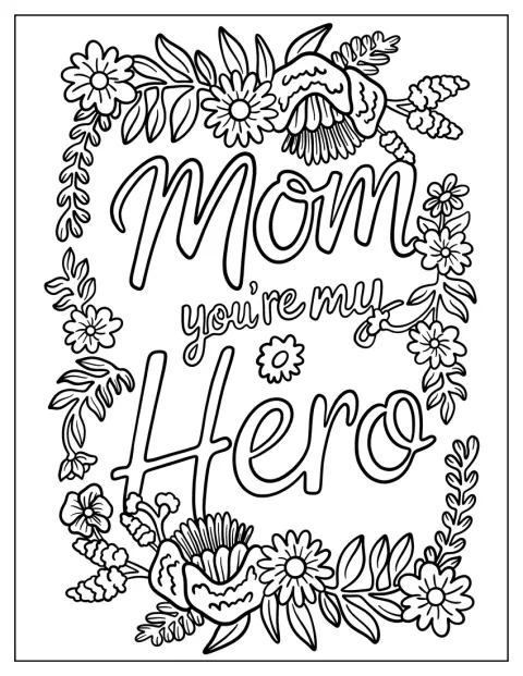 Blomster omkranser teksten «Mamma, du er helten min».