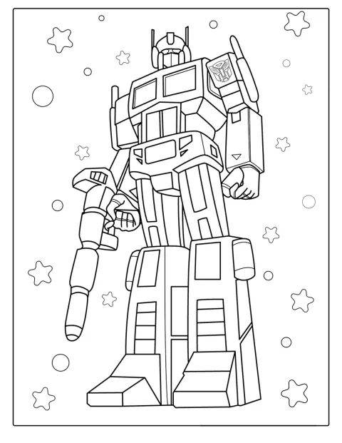 Un contour épuré dessine Optimus Prime debout sous sa forme de robot.