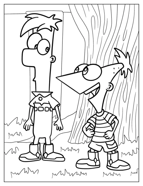 Phineas og Ferb står ude i baghaven.